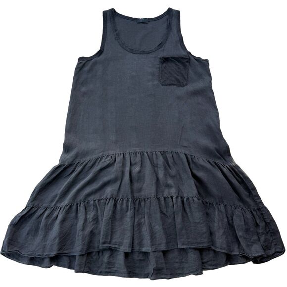 CP Shades Dresses & Skirts - CP Shades Sz Small Dark Blue Tiered 100% Linen Lagenlook Tunic Dress Minimalist